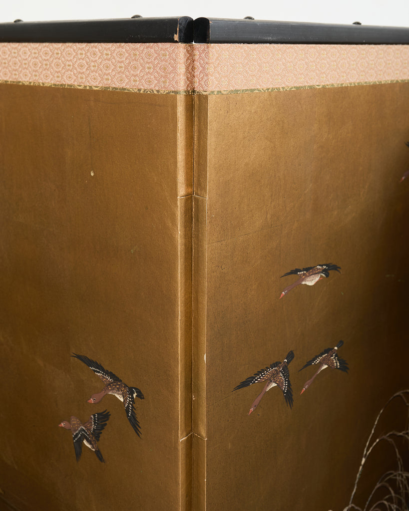 Japanese Showa Four-Panel Screen Wild Geese Autumn Landscape