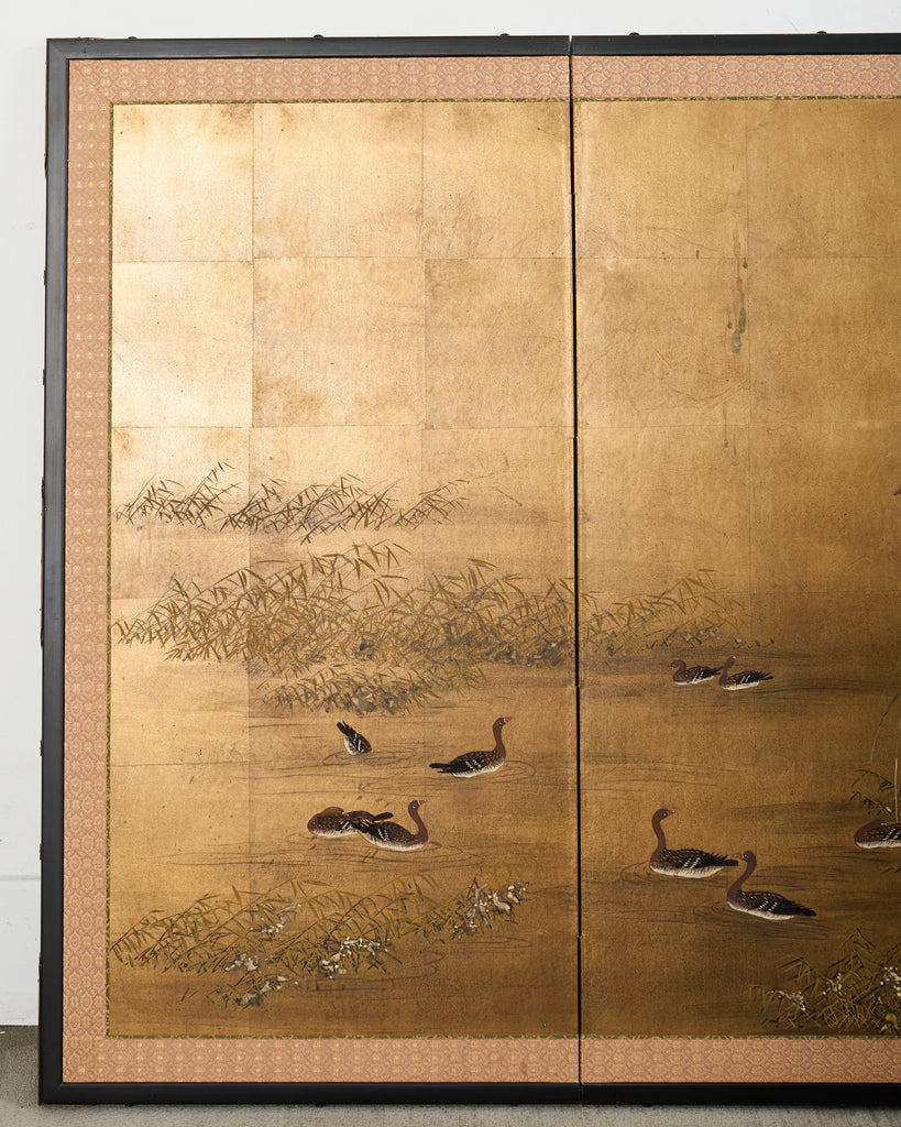 Japanese Showa Four-Panel Screen Wild Geese Autumn Landscape