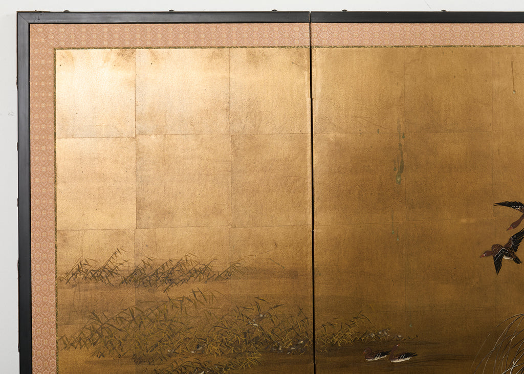 Japanese Showa Four-Panel Screen Wild Geese Autumn Landscape