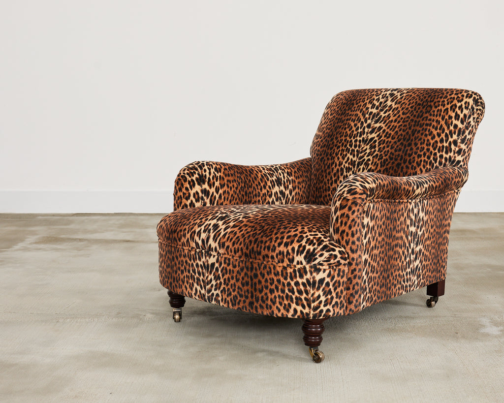 Pair of George Smith Jules Lounge Chairs in Leopard Velvet