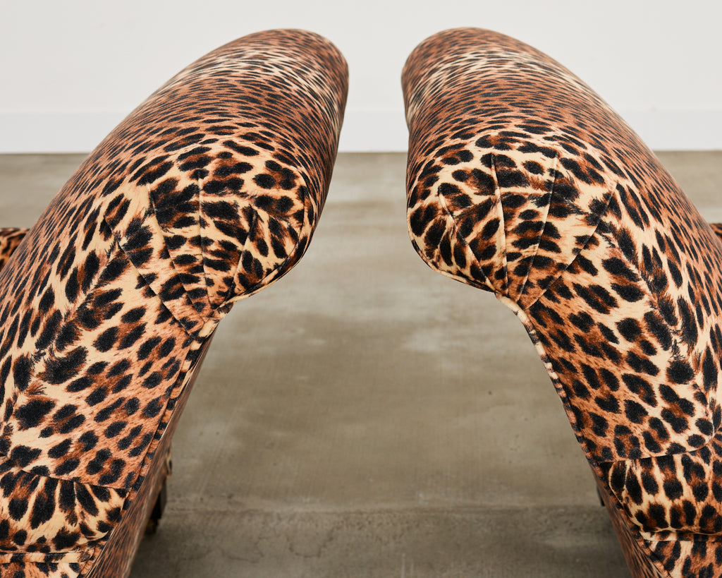 Pair of George Smith Jules Lounge Chairs in Leopard Velvet