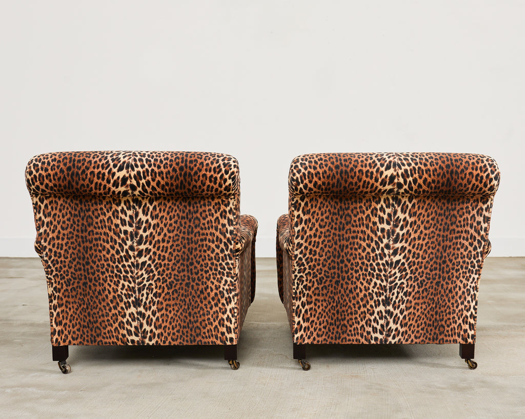 Pair of George Smith Jules Lounge Chairs in Leopard Velvet