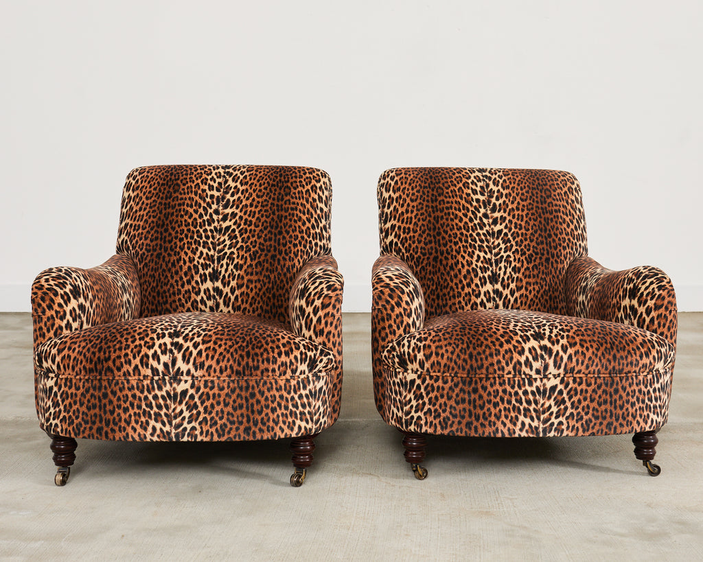 Pair of George Smith Jules Lounge Chairs in Leopard Velvet