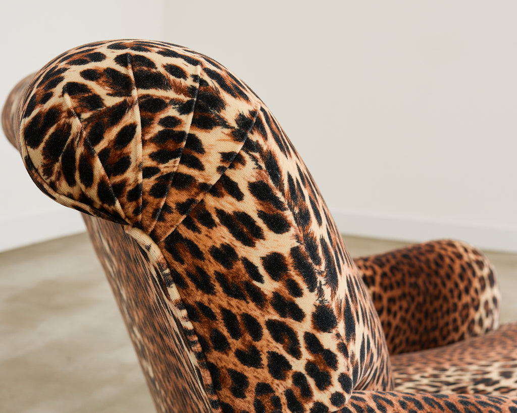Pair of George Smith Jules Lounge Chairs in Leopard Velvet