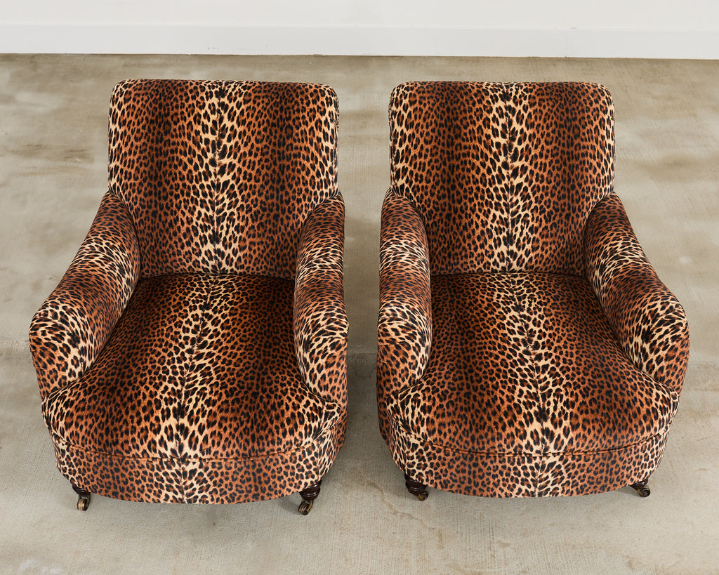 Pair of George Smith Jules Lounge Chairs in Leopard Velvet