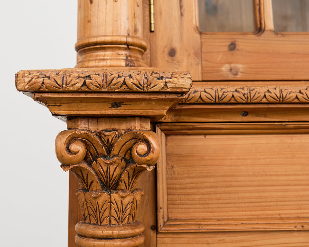 French Pine Astral Glazed Bookcase Cabinet with Column Supports