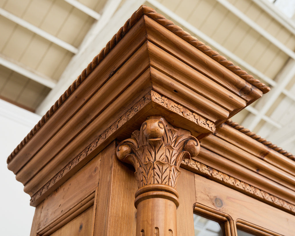 French Pine Astral Glazed Bookcase Cabinet with Column Supports