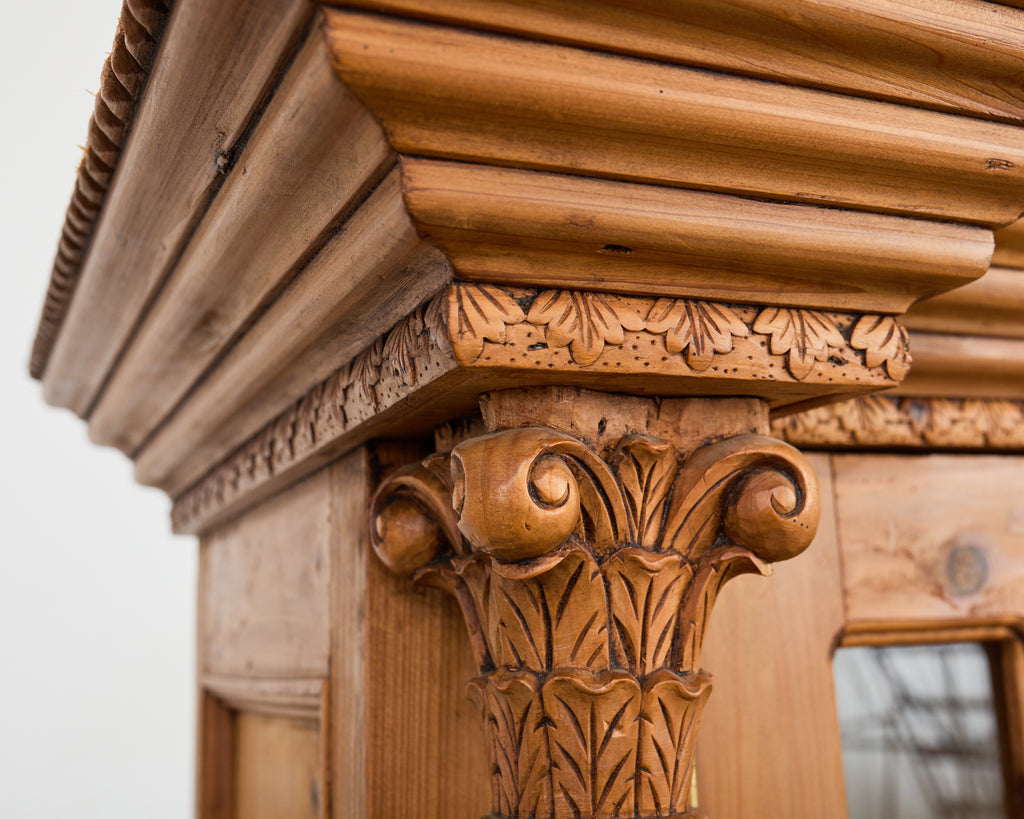 French Pine Astral Glazed Bookcase Cabinet with Column Supports