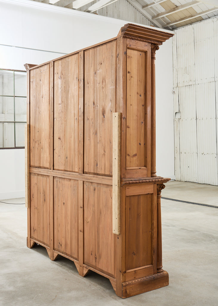 French Pine Astral Glazed Bookcase Cabinet with Column Supports