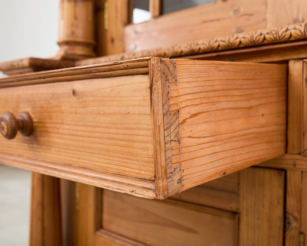 French Pine Astral Glazed Bookcase Cabinet with Column Supports