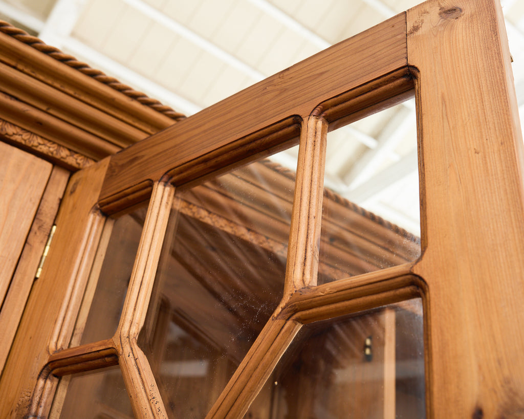 French Pine Astral Glazed Bookcase Cabinet with Column Supports