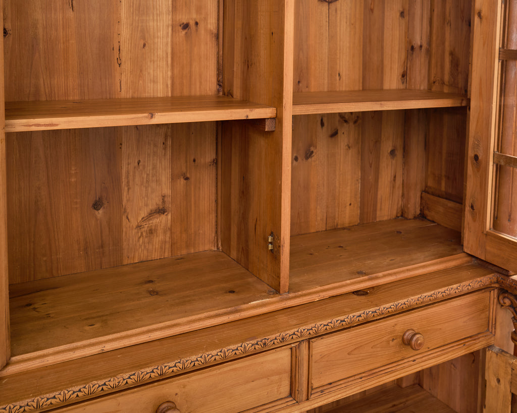 French Pine Astral Glazed Bookcase Cabinet with Column Supports