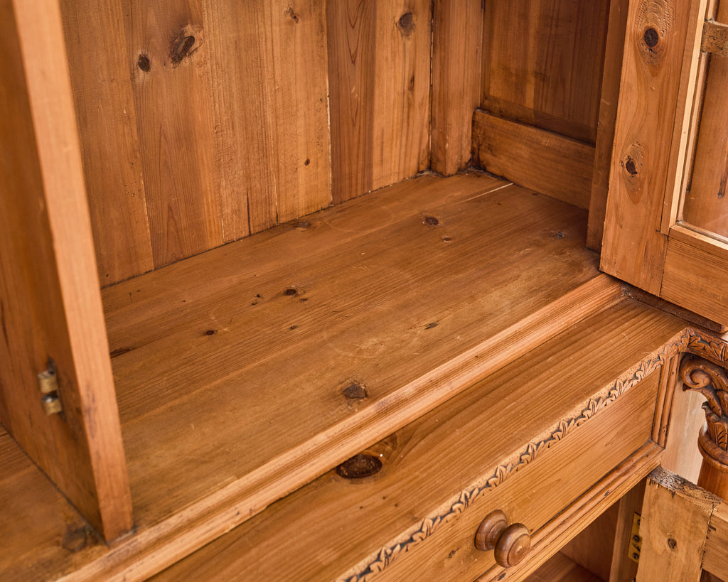 French Pine Astral Glazed Bookcase Cabinet with Column Supports