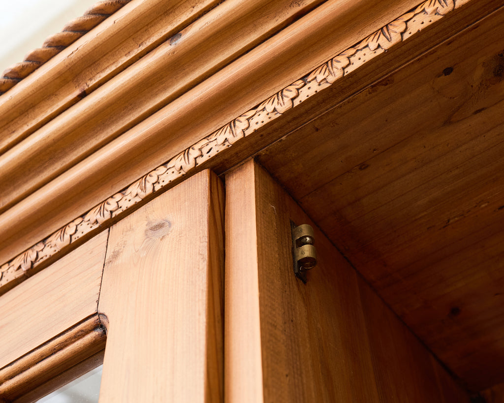 French Pine Astral Glazed Bookcase Cabinet with Column Supports