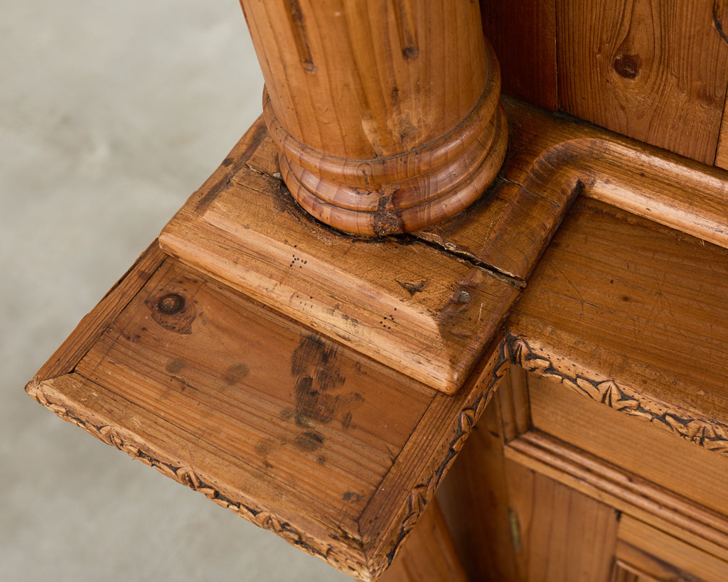 French Pine Astral Glazed Bookcase Cabinet with Column Supports
