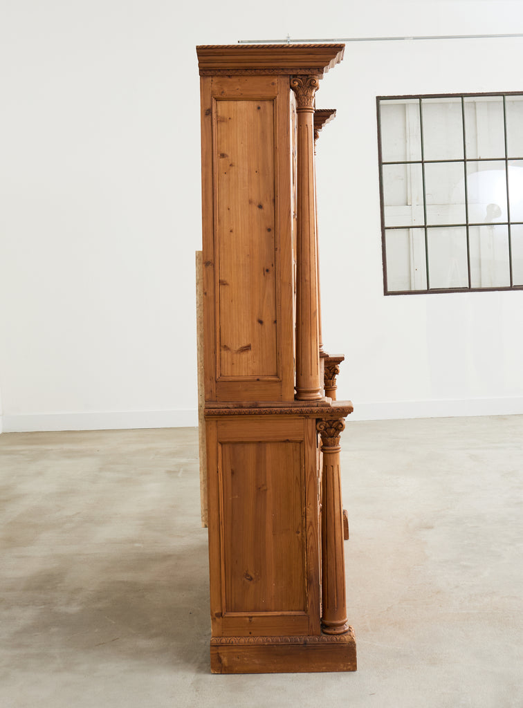 French Pine Astral Glazed Bookcase Cabinet with Column Supports
