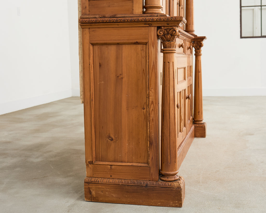 French Pine Astral Glazed Bookcase Cabinet with Column Supports