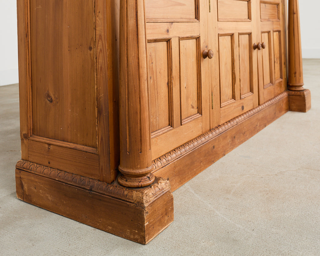 French Pine Astral Glazed Bookcase Cabinet with Column Supports