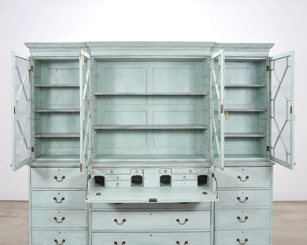 19th Century Georgian Astral Glazed Painted Bookcase with Secretary