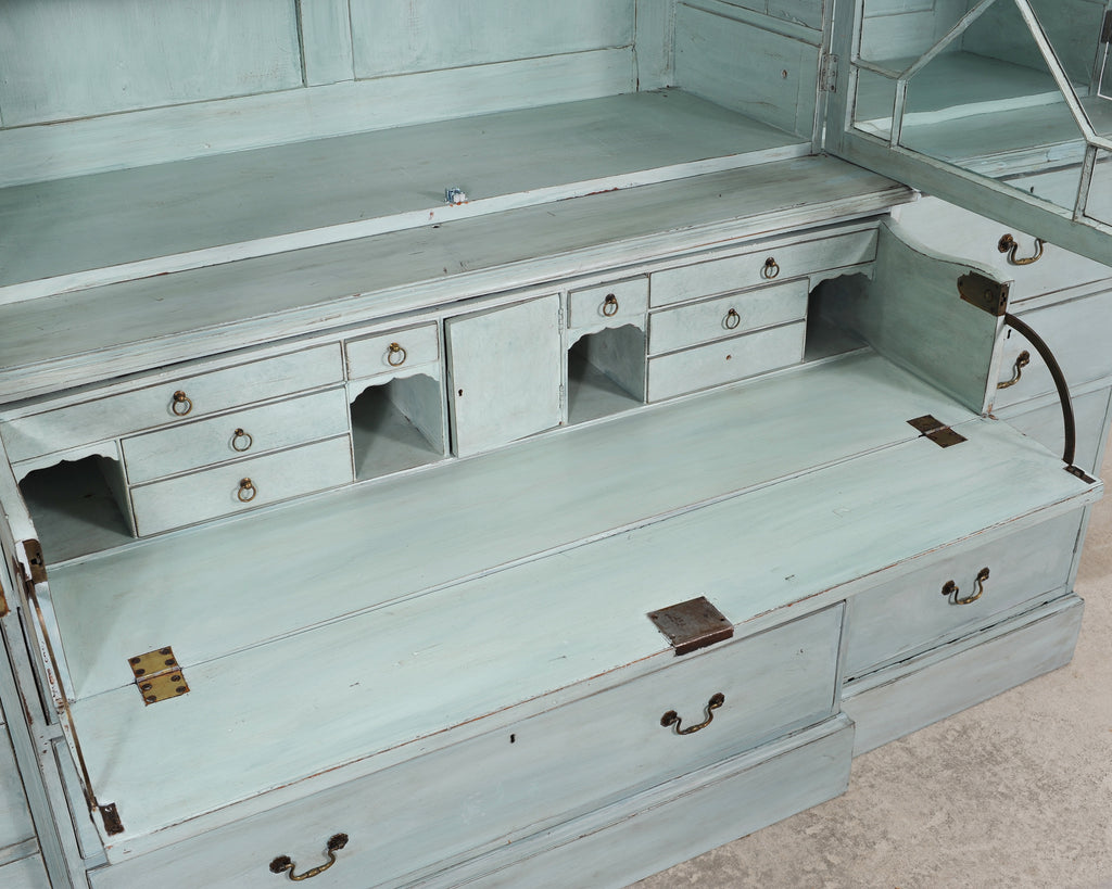 19th Century Georgian Astral Glazed Painted Bookcase with Secretary