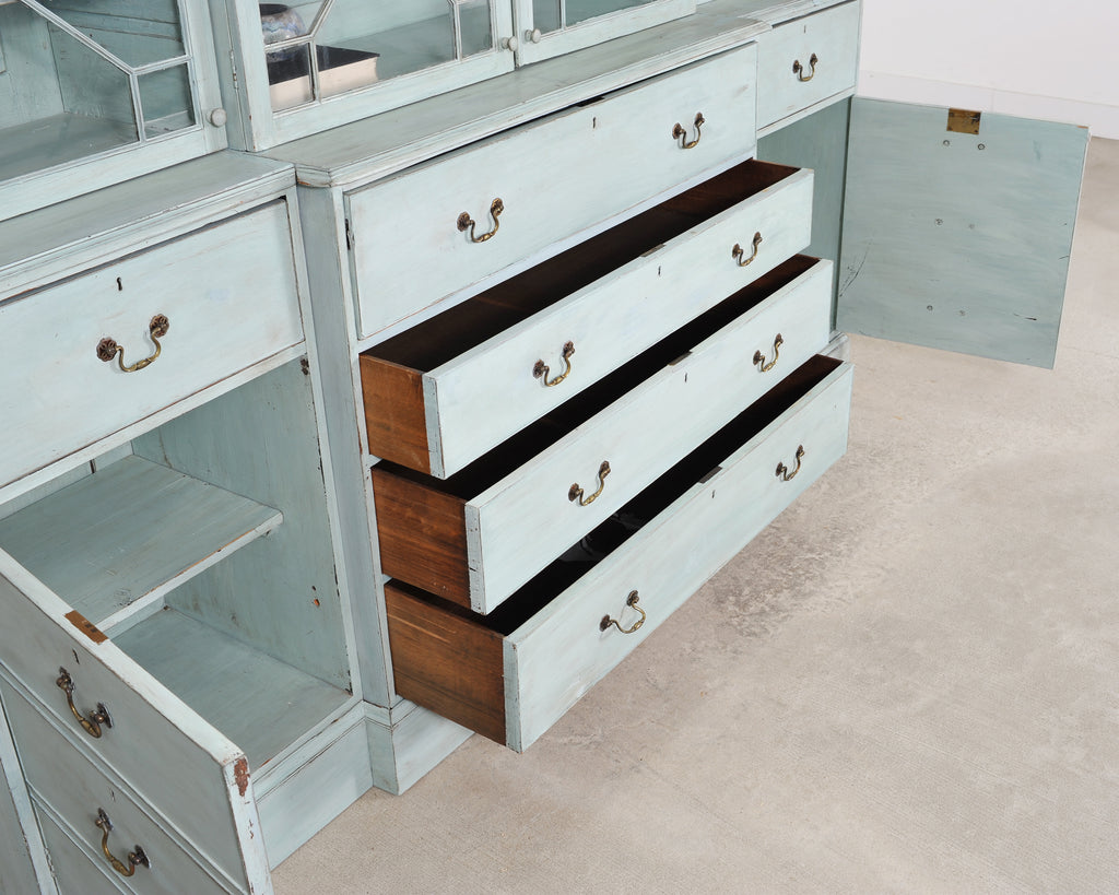 19th Century Georgian Astral Glazed Painted Bookcase with Secretary
