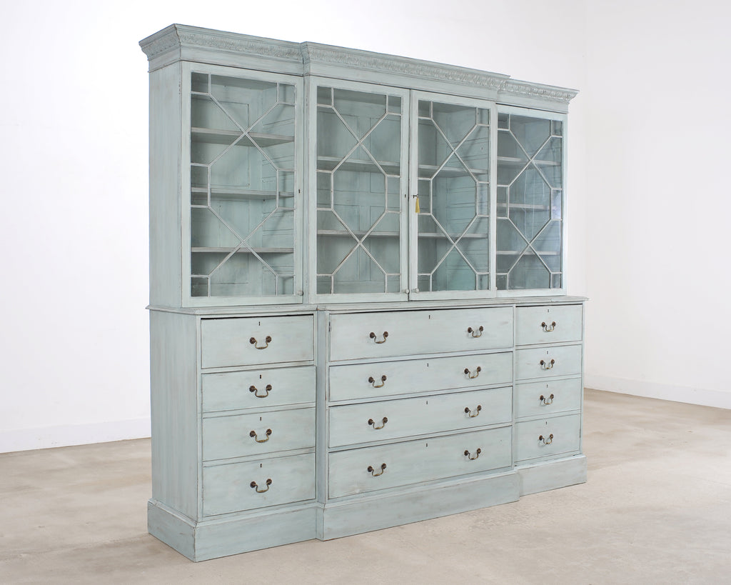 19th Century Georgian Astral Glazed Painted Bookcase with Secretary