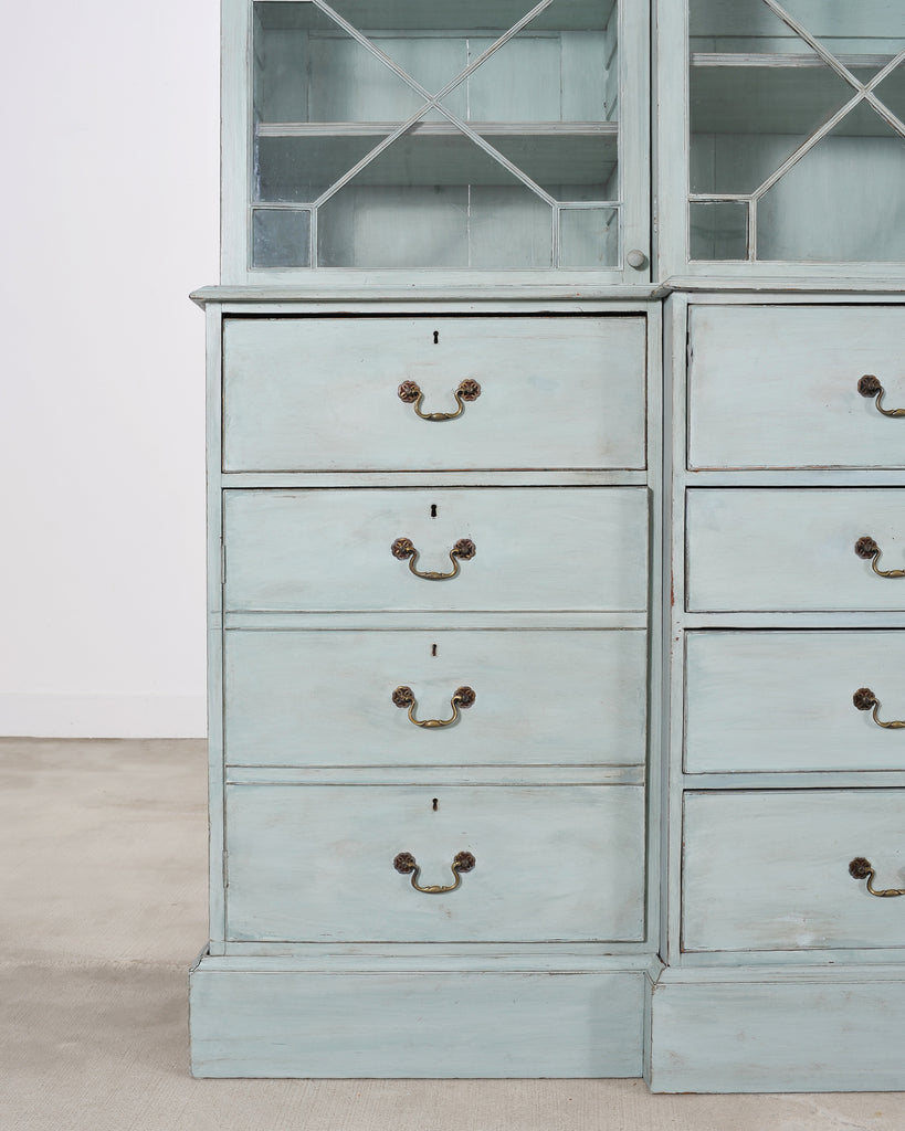 19th Century Georgian Astral Glazed Painted Bookcase with Secretary