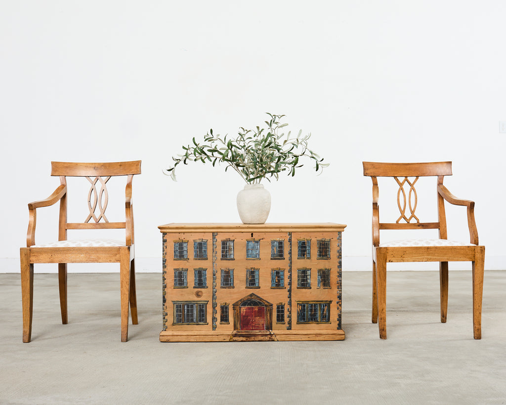 Country English Painted Pine Trunk with Georgian House Facade