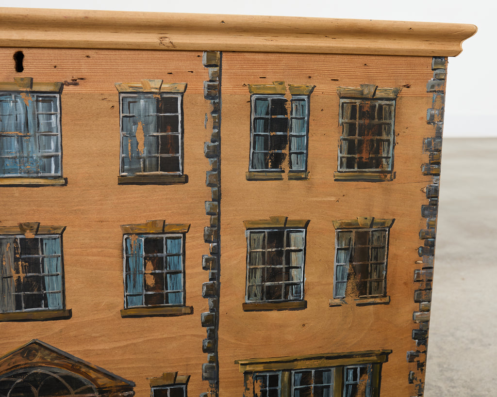 Country English Painted Pine Trunk with Georgian House Facade