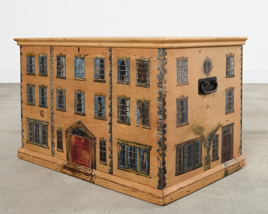 Country English Painted Pine Trunk with Georgian House Facade