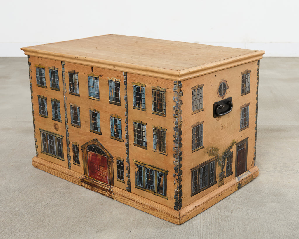 Country English Painted Pine Trunk with Georgian House Facade