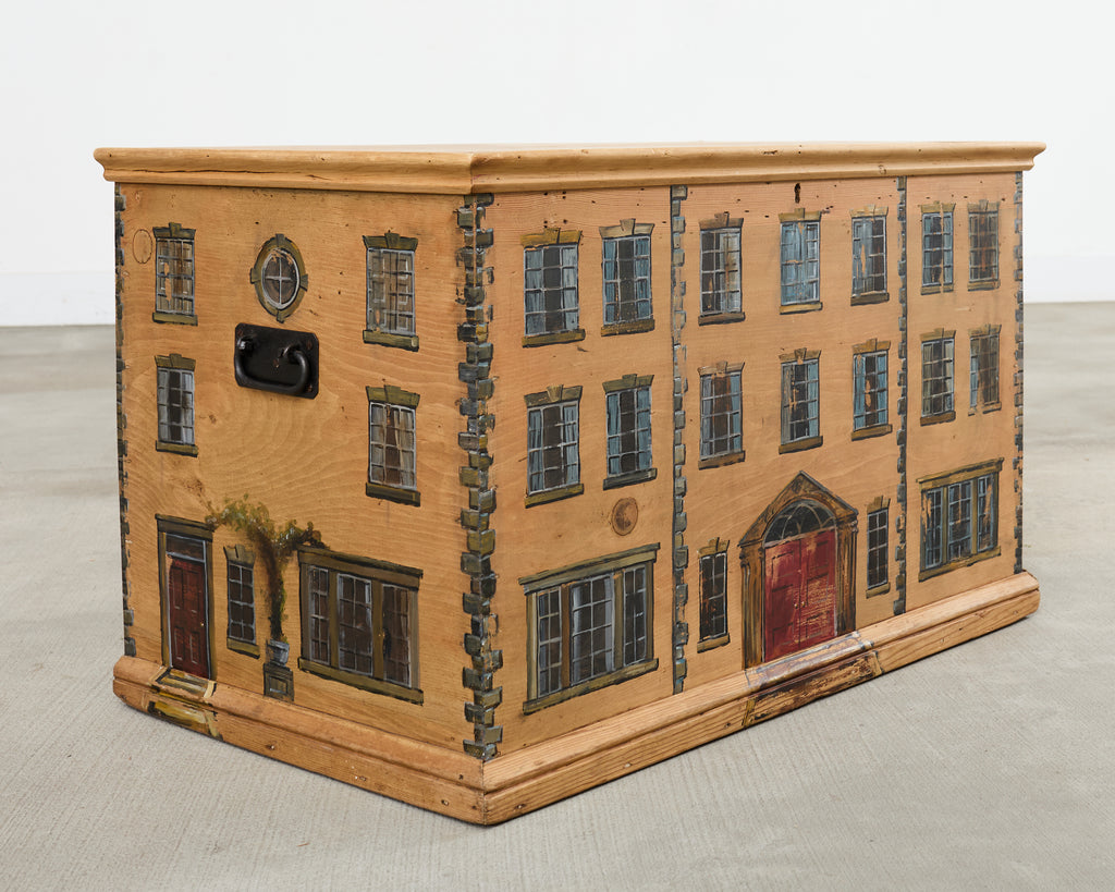 Country English Painted Pine Trunk with Georgian House Facade