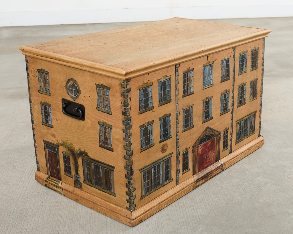 Country English Painted Pine Trunk with Georgian House Facade