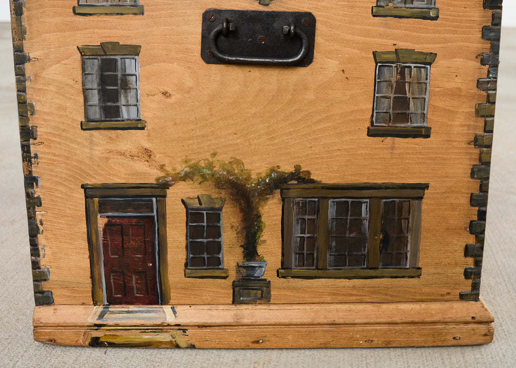 Country English Painted Pine Trunk with Georgian House Facade