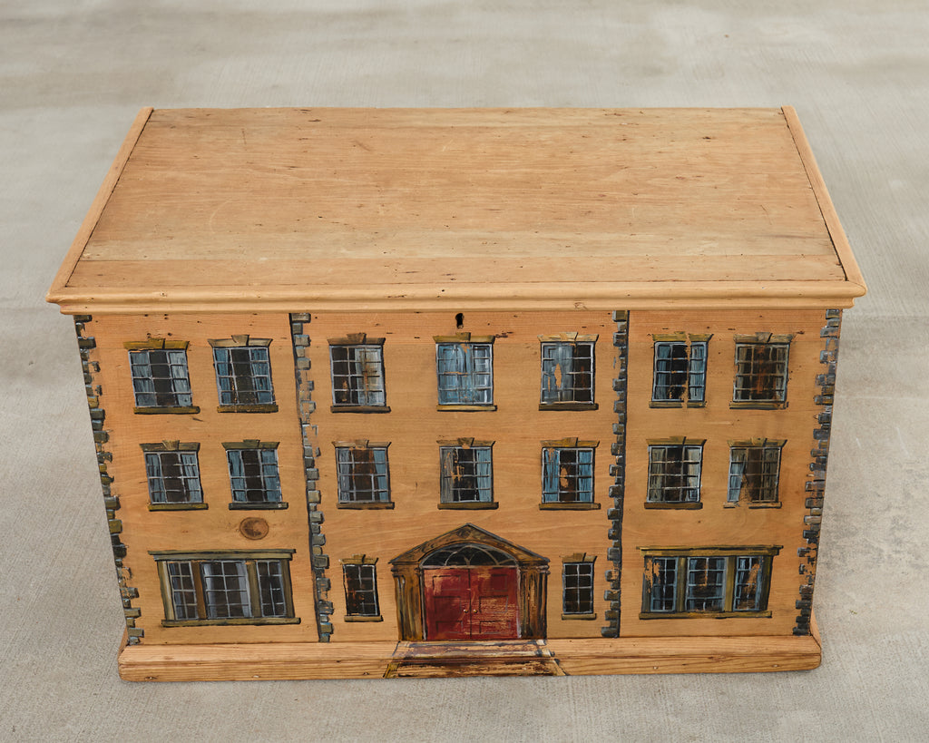 Country English Painted Pine Trunk with Georgian House Facade