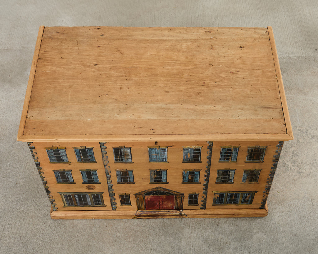 Country English Painted Pine Trunk with Georgian House Facade