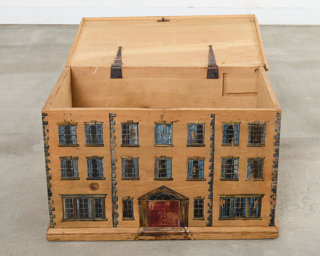 Country English Painted Pine Trunk with Georgian House Facade