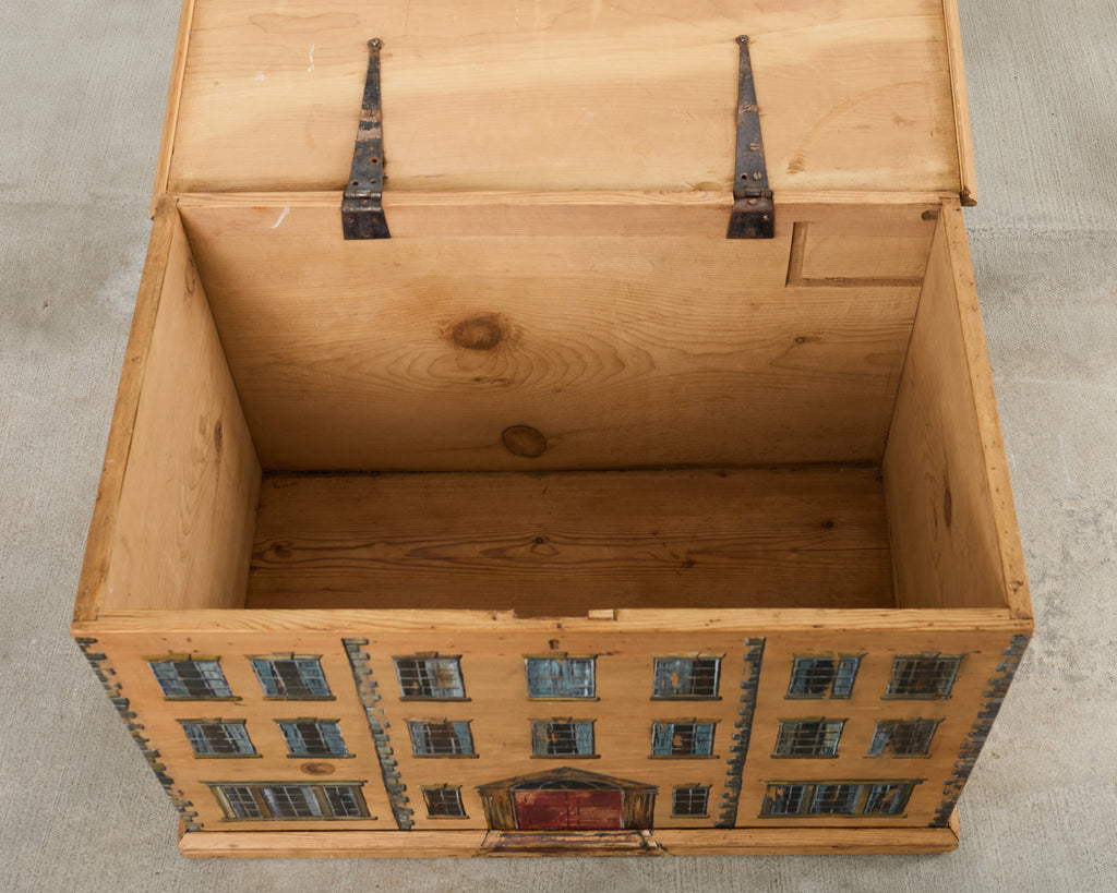 Country English Painted Pine Trunk with Georgian House Facade