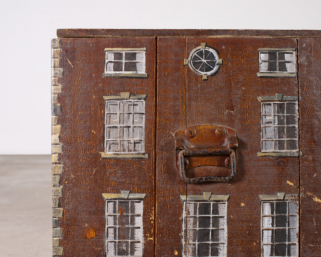 Country English Painted Pine Trunk with Georgian House Facade