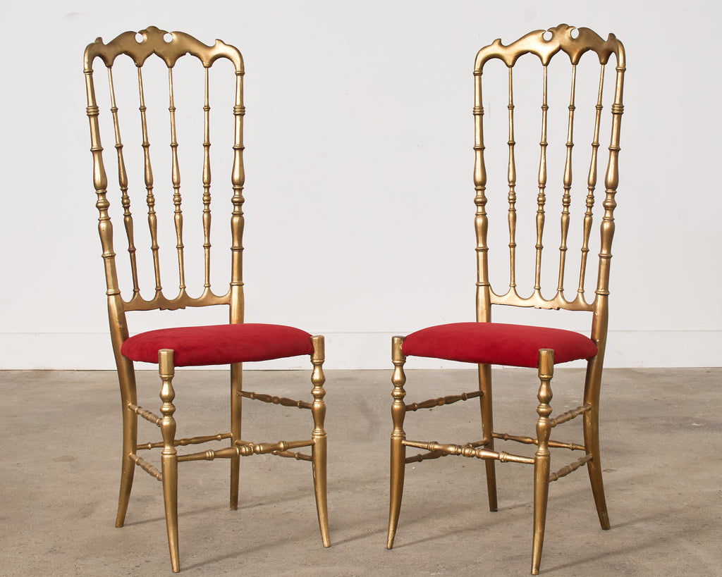 Pair of Italian Giltwood High Back Chiavari Chairs
