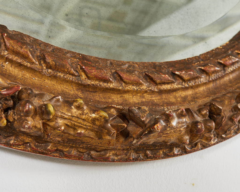 Louis XVI Baroque Style Oval Ribbon Swag Wall Mirror