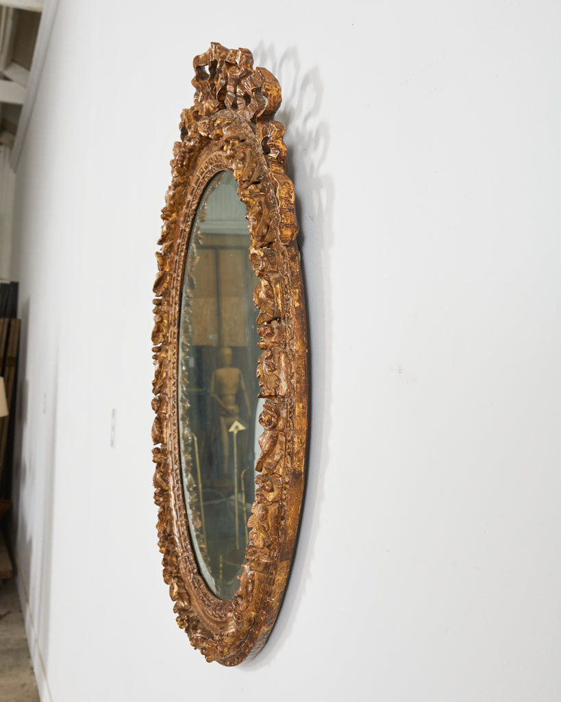 Louis XVI Baroque Style Oval Ribbon Swag Wall Mirror