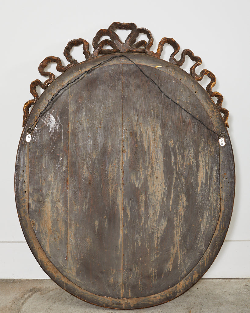 Louis XVI Baroque Style Oval Ribbon Swag Wall Mirror