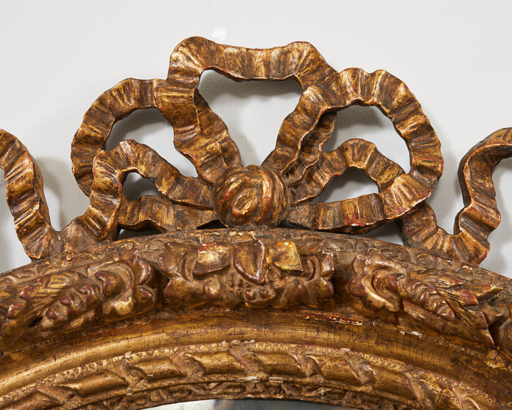 Louis XVI Baroque Style Oval Ribbon Swag Wall Mirror