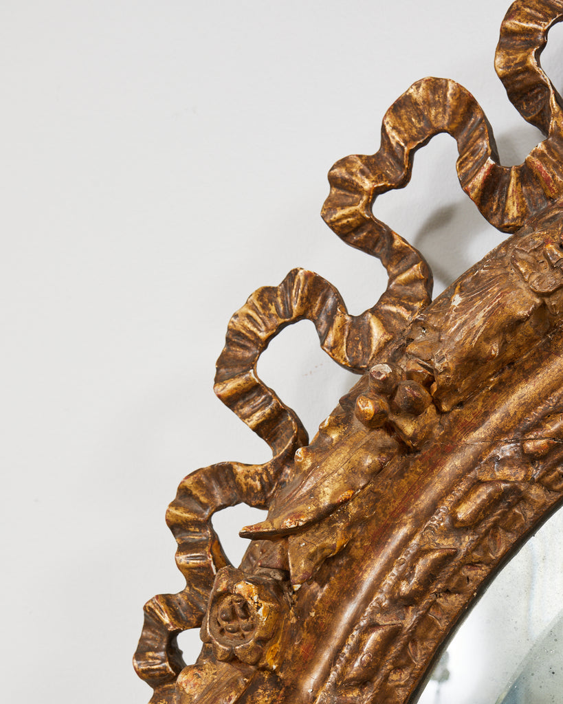 Louis XVI Baroque Style Oval Ribbon Swag Wall Mirror