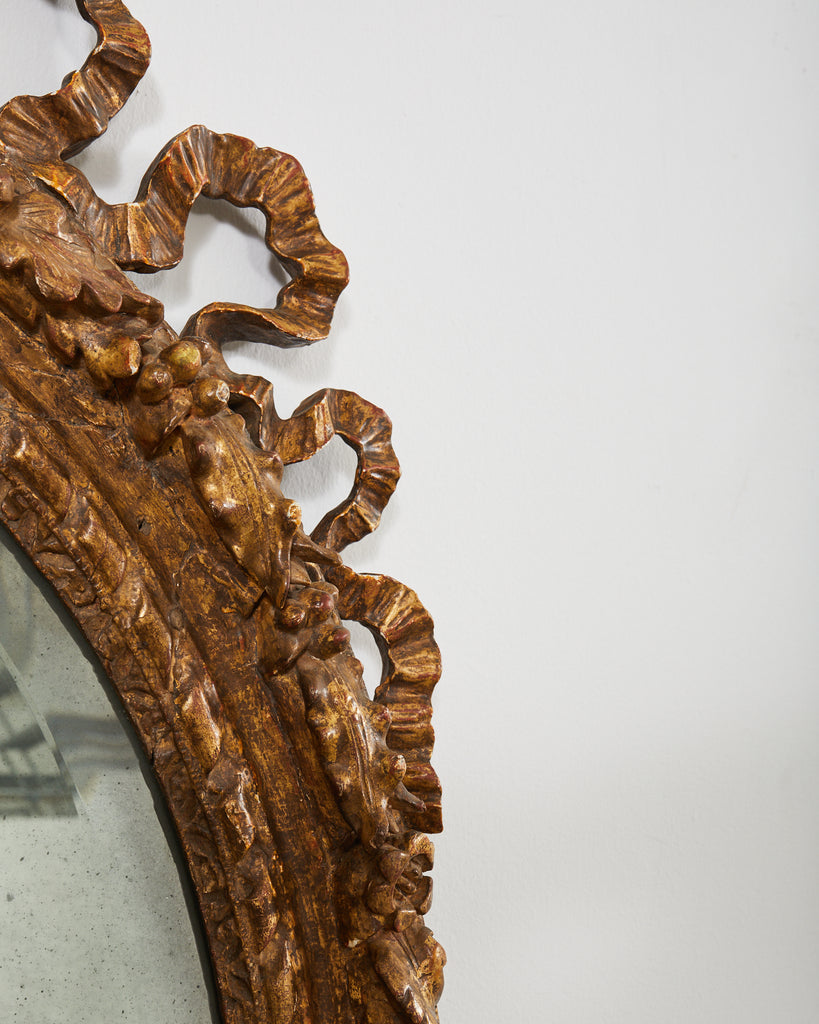 Louis XVI Baroque Style Oval Ribbon Swag Wall Mirror