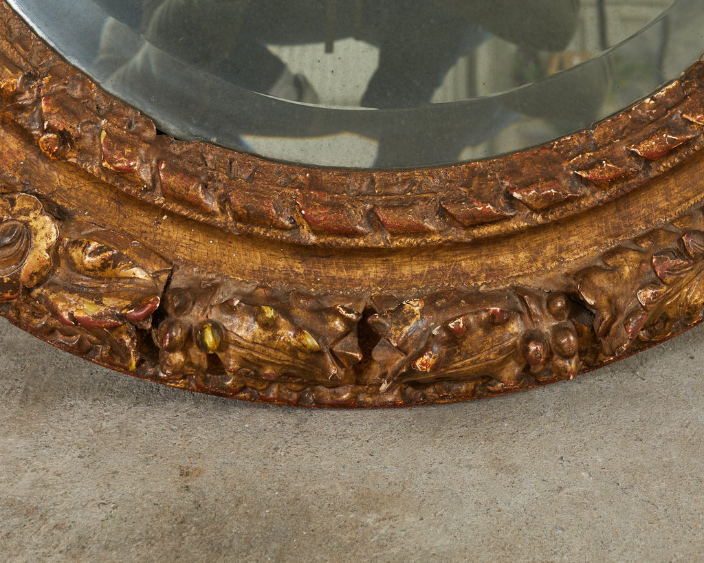 Louis XVI Baroque Style Oval Ribbon Swag Wall Mirror