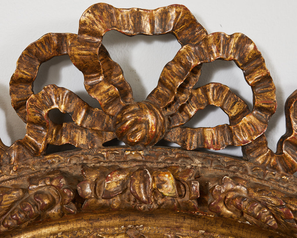 Louis XVI Baroque Style Oval Ribbon Swag Wall Mirror