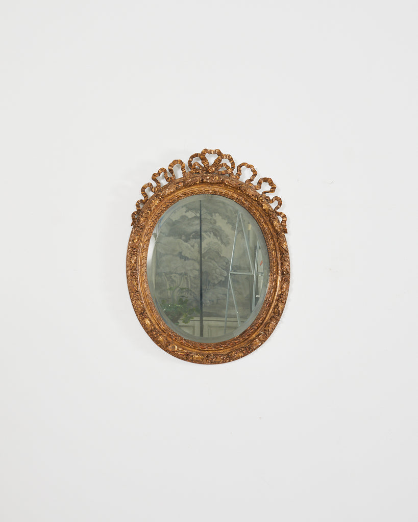 Louis XVI Baroque Style Oval Ribbon Swag Wall Mirror