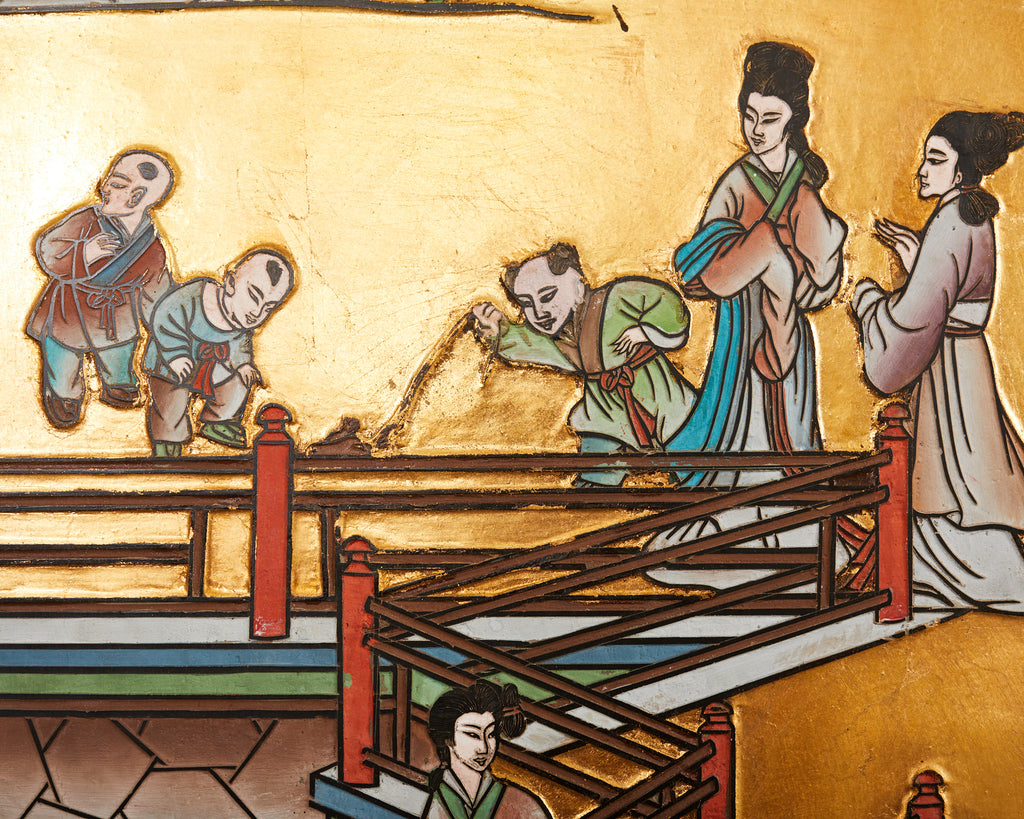 Chinese Export Four Panel Gilt Lacquered Coromandel Screen